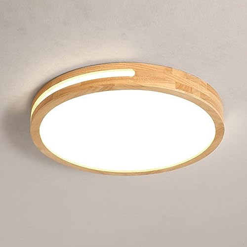 LIGKIN LED Deckenlampe Holz 24W Deckenleuchte Rund 30cm Kaltweißes 6500K Durchmesser Modern Kreatives Design Küchenlampe Lampe Wohnzimmer für Balkon Flur Babyzimmer Schlafzimmer Esszimmer (Weiß) von LIGKIN