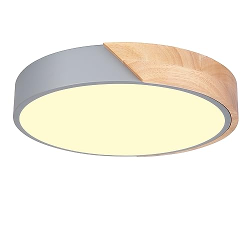 LIGKIN LED Deckenlampe Holz 24W Deckenleuchte Rund 30cm Warmweiß 3000K Durchmesser Modern Küchenlampe Lampe Wohnzimmer für Balkon Flur Babyzimmer Schlafzimmer Esszimmer (Grau) von LIGKIN