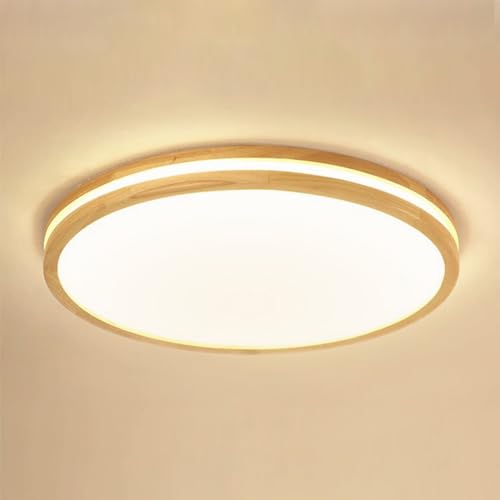 LIGKIN LED Deckenlampe Holz 36W Deckenleuchte Rund 40cm Warmweiß 3000K Durchmesser Modern Doppelte Lage Küchenlampe Lampe Wohnzimmer für Balkon Flur Babyzimmer Schlafzimmer von LIGKIN