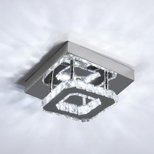 LIGKIN LED-Deckenleuchte 12W Moderne LED Kristall Deckenlampe Quadratisch Edelstahl Kronleuchter für Wohnzimmer Esszimmer Schlafzimmer Badezimmer, Ø20 cm von LIGKIN