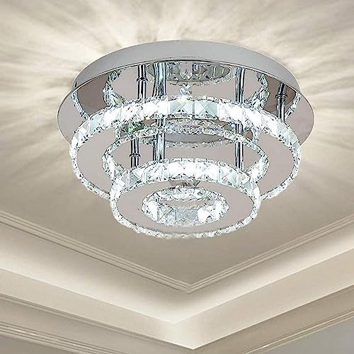 LIGKIN LED-Deckenleuchte 36W Moderne LED Kristall Deckenlampe Rund Edelstahl Kronleuchter für Wohnzimmer Esszimmer Schlafzimmer Badezimmer, Ø30 cm von LIGKIN