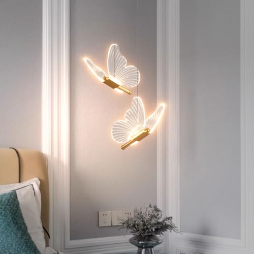 LIGKIN LED-Hängeleuchte 12W Schmetterling Kreativ Kronleuchter 3000K Warmes Licht Deckenleuchte LED Acryl für Kinderzimmer, Wohnzimmer, Esszimmer von LIGKIN