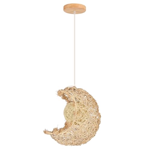 LIGKIN Pendelleuchte Rattan Hängelampe Vintage Kreative Mond Kronleuchter E27 Hängeleuchte Retro Rattan Lampenschirm Deckenleuchte für Kinderzimmer Wohnzimmer Kaffee LIGKIN Pendelleuchte Rattan Hängelampe Vintage Kreative Mond Kronleuchter E27 Hängeleuchte Retro Rattan Lampenschirm Deckenleuchte für Kinderzimmer Wohnzimmer Kaffee von LIGKIN