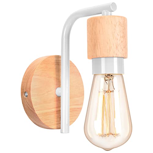 LIGKIN Wandleuchte Innen Vintage, Wandlampen Industrie Wandbeleuchtung, E27 Retro Lampe aus Metall und Holz, Vintage Wandlampe für Wohnzimmer Esszimmer Schlafzimmer Flur Küche(weiß) von LIGKIN