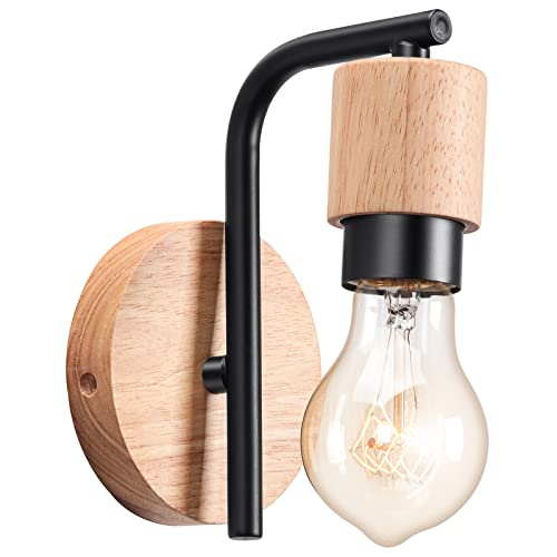 LIGKIN Wandleuchte Vintage, Wandlampen Innen Industrie Wandbeleuchtung, E27 Retro Lampe aus Metall und Holz, Vintage Wandlampe für Wohnzimmer Esszimmer Schlafzimmer Flur Küche von LIGKIN