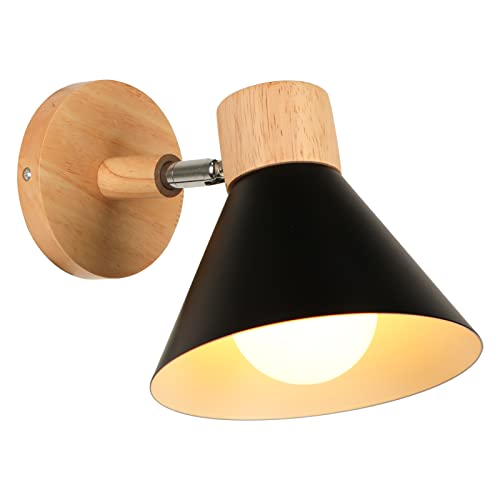 LIGKIN Wandleuchten Innen, Moderne Industrielle Wandlampe, E27 Drehbarer Wandleuchte Holz Dekorative Innenbeleuchtung für Schlafzimmer Wohnzimmer Flur Cafe, Ø18cm von LIGKIN