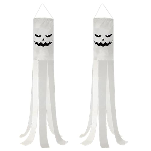 2 x Flaggen-Windsocken, emotionales Geistergesicht, Halloween-Festivalflaggen, Partyzubehör, ideal für Halloween-Kostümpartys im Freien von LIGSLN