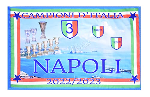 Flagge Von Neapel Meister Italien Fest 3° Scudetto cm 94 x 140 cm Fußball Tifosi Blau Tricolore Trophäen Cups von LIGUORO SHOP