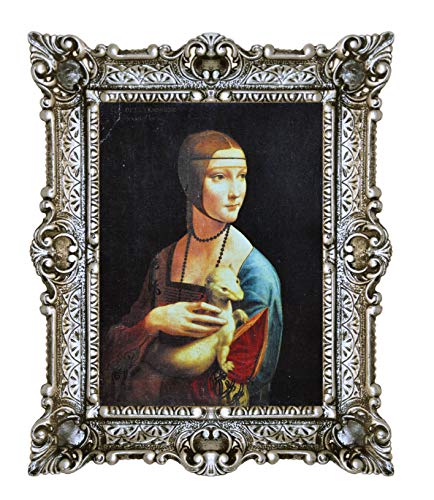 LIGUORO SHOP Bild Dame mit Hermelin von Leonardo Da Vinci, Reproduktion, gedruckt auf Papier in Leinwandoptik, mit Barockrahmen, 55 x 45 cm (Antik-Silber) von LIGUORO SHOP