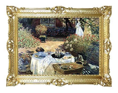 LIGUORO SHOP Bild "Das Frühstück im Garten von Claude Monet", Druck auf Leinwand, mit Barockrahmen, 86 x 67 cm (Gold) von LIGUORO SHOP