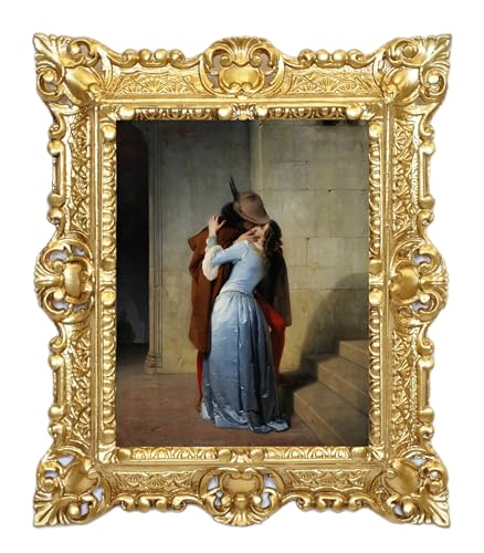 LIGUORO SHOP Bild Der Kuss von Hayez Reproduktion auf Banner, Leinwand mit barocken Rahmen, 45 x 37 cm (Gold) von LIGUORO SHOP