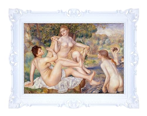 LIGUORO SHOP Bild Le Badende von Pierre Auguste Renoir, Druck auf Leinwand, mit Barockrahmen, 86 x 67 cm (weiß) von LIGUORO SHOP