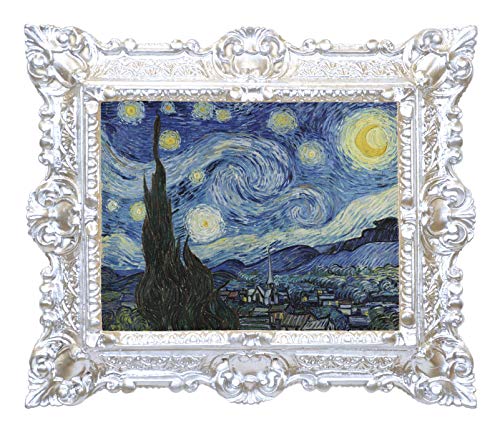 LIGUORO SHOP Bild mit Sternennacht von Vincent Van Gogh, Reproduktion auf Banner, Leinwand mit barocken Rahmen, 45 x 37 cm (Silber) von LIGUORO SHOP