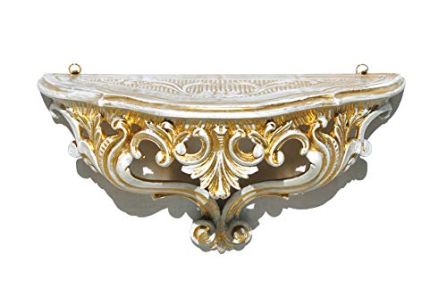 LIGUORO SHOP Regal im venezianischen Barock-Stil, Konsole, Vintage, Shabby Chic, 38,5 x 20 x 15,5 cm (Gold/Weiß) von LIGUORO SHOP