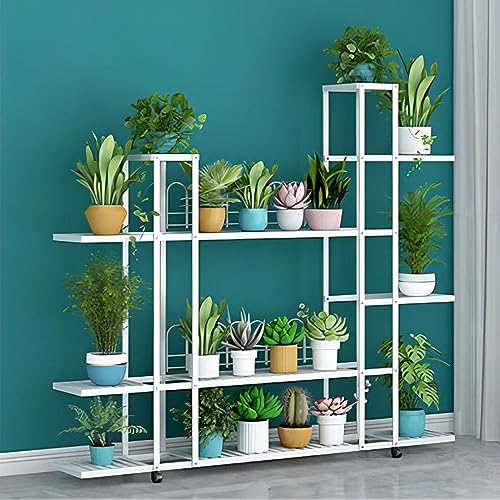 LIGUOYI Blumenregal Indoor Pflanzenständer Leiterregal Mit Metallrahmen, 4/5/6 Ebenen Blumenständer Mit Rollen, Platzsparend Lagerregal Display Rack Pflanzenleiter Praktisch Plant Rack von LIGUOYI