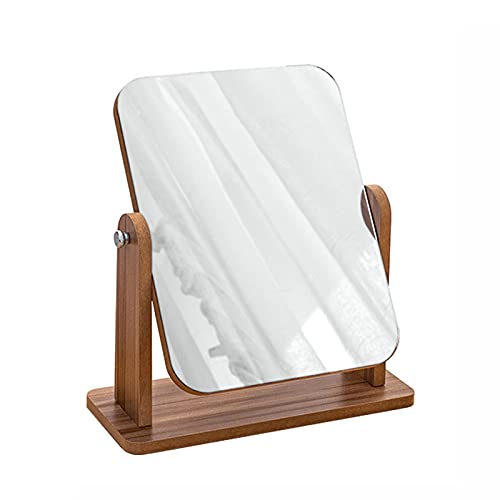 LIGUOYI Holzrahmen Kosmetikspiegel, Tragbarer Tischspiegel, 360 Grad Drehbarer, Rechteckiger Spiegel, Für Den Schreibtisch, Makeup, Holzrahmen (Size : 21×18 cm) von LIGUOYI