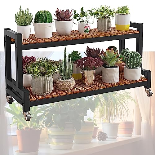LIGUOYI Metall Blumenregal 2 Stufen 3 Stufen Pflanzenleiter, Schwarz Weiß Plant Stand Länge 80 100 120cm Rack Lagerregal Mit Bremsbaren Rollen Display Rack Für Indoor Outdoor Garten Balkon von LIGUOYI
