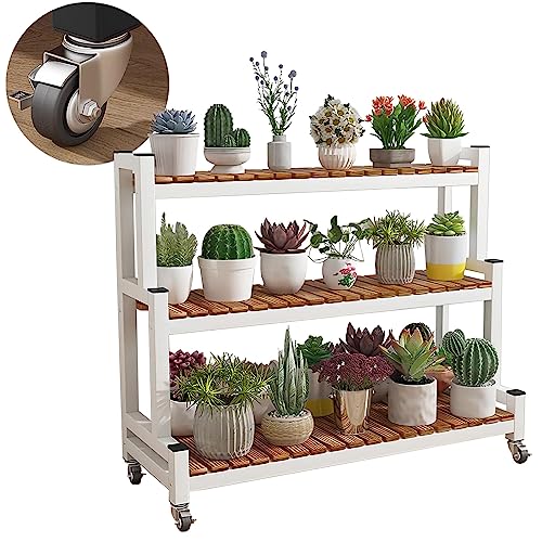 LIGUOYI Pflanzentreppe Blumentreppe Aus Metall Mit Rollen, 2, 3 Ebenen Blumentopf Ständer Platzsparend Blumenregal Pflanzenregal Für Indoor Outdoor Garten Balkon, Organizer Regal Schuhregal von LIGUOYI