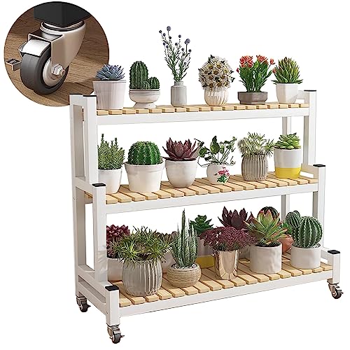 LIGUOYI Pflanzentreppe Blumentreppe Aus Metall Mit Rollen, 2, 3 Ebenen Blumentopf Ständer Platzsparend Blumenregal Pflanzenregal Für Indoor Outdoor Garten Balkon, Organizer Regal Schuhregal von LIGUOYI