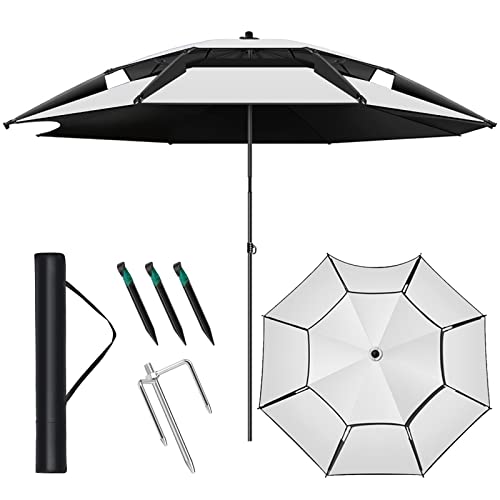 LIGUOYI Sonnenschirm Strand UV Schutz Mit 16 Rippen Sturmfest 360 ° Neigbarer Sonnenschirm, Mit Bodendübel Fischerschirm, Tragbar Ventilazione 99% Schatten, Für Strand Terrasse Garten Outdoor von LIGUOYI