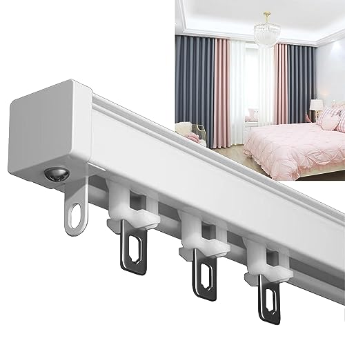 Schienen Aluminium Für Vorhang 120cm 240cm 350cm 460cm Gardienenschiene 1 Läufig, Stabil Curtain Rail Für Innen Und Außen, Mit Silent-Rolle Tragfähigkeit 80kg Für Verdunkelung Trennwand von LIGUOYI