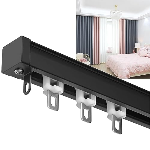 Schienen Aluminium Für Vorhang 120cm 240cm 350cm 460cm Gardienenschiene 1 Läufig, Stabil Curtain Rail Für Innen Und Außen, Mit Silent-Rolle Tragfähigkeit 80kg Für Verdunkelung Trennwand von LIGUOYI