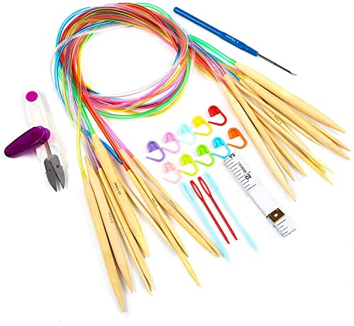 LIHAO 10 Paar Rundstricknadel Stricknadeln Bambus Set mit Zubehör 3.5-10.0mm für Handarbeit von LIHAO