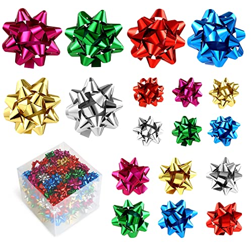 LIHAO 100 Stück Geschenk Schleifen Dekoschleifen Selbstklebend Bunt Geschenkschleifen Set Fertige Schleifen Metallische Geschenkbänder für Weihnachten Geschenkverpackung Deko (Mehrere Größen) von LIHAO