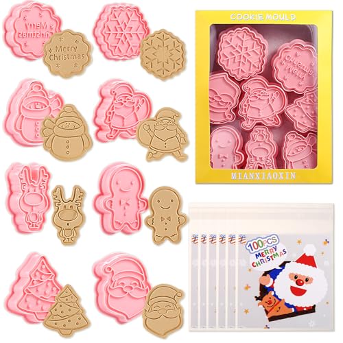 LIHAO 8 Stück Ausstechformen Weihnachten mit 100 Cellophantüten Plätzchen Ausstecher Keksausstecher Cookie Cutters Backformen Fondant Keks Plätzchentüten Set LIHAO 8 Stück Ausstechformen Weihnachten mit 100 Cellophantüten Plätzchen Ausstecher Keksausstecher Cookie Cutters Backformen Fondant Keks Plätzchentüten Set von LIHAO