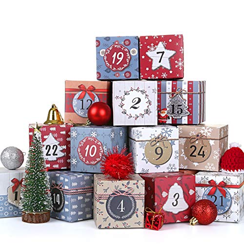 LIHAO Adventskalender zum Befüllen Box 24 Adventskalender Schachteln Weihnachtskalender Geschenkboxen Karton zum Aufstellen Weihnachten Deko Kästchen (MEHRWEG) von LIHAO