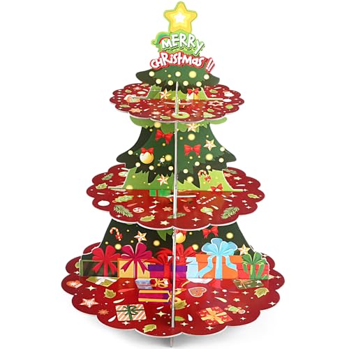 LIHAO Cupcake Ständer Set Weihnachten Tortenständer Cupcake Wrappers 3 Etagen Dessert Turm Halter Muffinständer Weihnachtsfeier Partyzubehör Party Kuchen Torten Brötchen Etagere von LIHAO