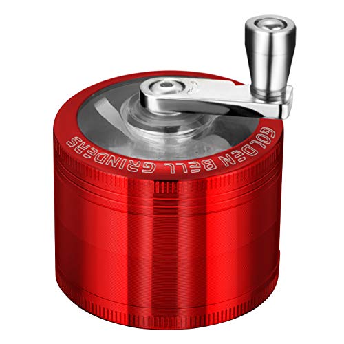 LIHAO Grinder Pollen Crusher 4-Teilig Mühle Handkurbel mit Scraper für Gewürze, Kräuter, Spices (Rot) von LIHAO