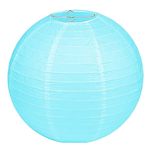 LIHAO Lampenschirm Lampion Rund Hellblau Papier Laterne Classic Bamboo Style Gerippter Lampenschirm Deko für Party Garten Hochzeit Dekoration (25 cm, 10") von LIHAO