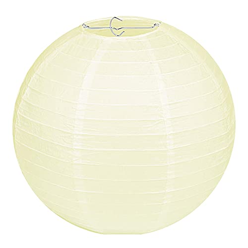 LIHAO Lampenschirm Lampion Rund Hellgelb Papier Laterne Classic Bamboo Style Gerippter Lampenschirm Deko für Party Garten Hochzeit Dekoration (25 cm, 10") von LIHAO