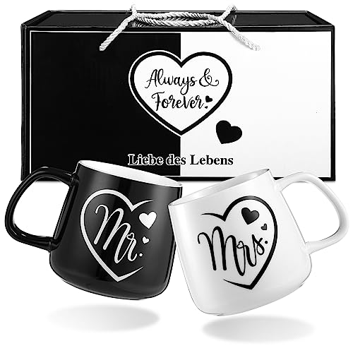 LIHAO Mr und Mrs Tassen Partnertassen Brautpaar Hochzeit Verlobung Kaffeebecher Tasse Hochzeitstag Geschenke Hochzeitsbecher 2 Stück von LIHAO