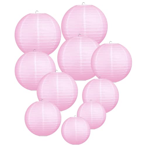 LIHAO Papier Laterne Pink Lampions rund Lampenschirm Hochzeit Dekoration Papierlaterne - (Verschiedene Größen)(10er Packung) von LIHAO