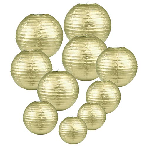 LIHAO goldene Papier Laterne Lampions rund Lampenschirm Hochtzeit Dekoration Papierlaterne - (10er Packung) (Verschiedene Größen) (Verpackung MEHRWEG) von LIHAO