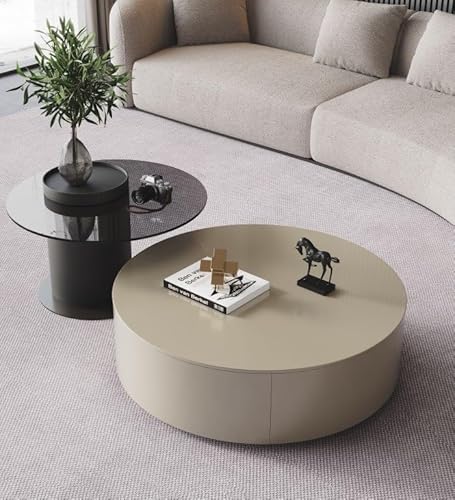 Einfaches Modernes Couchtisch-Set Aus 2, Couchtisch Rund Mit Ausgefallenem Beistelltisch Und Gehärteter Glasplatte, Luxuriöse Couchtisch Modern Für Das Wohnzimmer, Einzigartiger Runder Couchtisch(Khak von LIHDNGXM