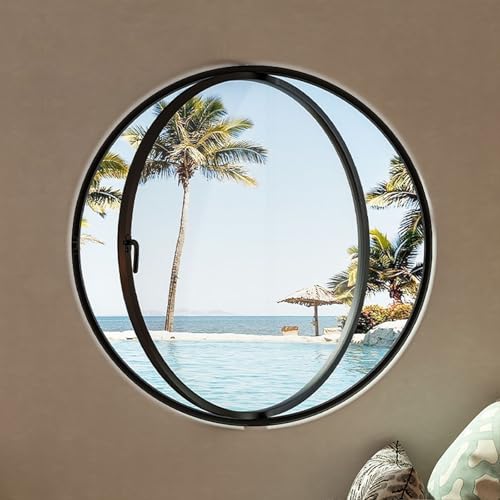LIHDNGXM 360° Drehbares Rundes Temperiertes Glaszeltfenster, Runde Öffnung, Einbaurundfenster, Rundfenster,flachmontiertes Temperiertes Glas Für Badezimmer, Schlafzimmer, Wohnzimmer.(Black-C,70cm) von LIHDNGXM