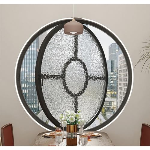 LIHDNGXM Runde Dachfenster Ebenerdig, 360° Drehbares Lüftungsfenster für Küche/Badezimmer/Schlafzimmer 40 50 60 70 80 100cm, Dichtes Dekorfenster(Black-A,100cm) von LIHDNGXM