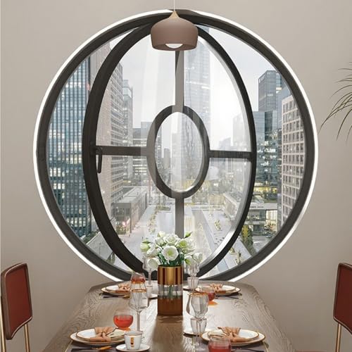 LIHDNGXM Runde Dachfenster Ebenerdig, 360° Drehbares Lüftungsfenster für Küche/Badezimmer/Schlafzimmer 40 50 60 70 80 100cm, Dichtes Dekorfenster(Black-B,90cm) von LIHDNGXM