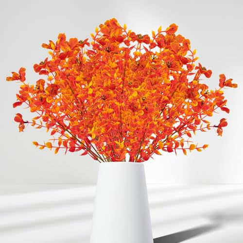 LIHIQIYA Kunstblumen Herbst Dekoration, 6 Bündel Plastik Künstliche Pflanzen, Herbst Kunstblumen Eukalyptusviolett, Tisch Herbstdeko Blumen Wetterfest, DIY Erntedankfest Deko für Drinnen Draußen von LIHIQIYA