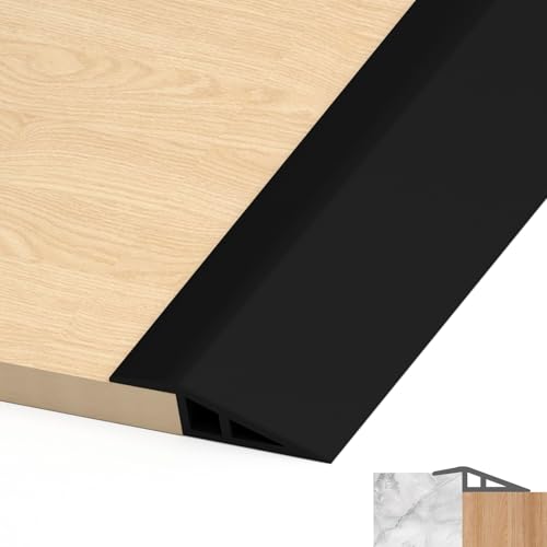 LIHIQIYA PVC Türschwellen Leiste, Übergangsprofil Selbstklebend, Übergangsleiste Boden Höhenausgleich Abdeckleiste für Parkettböden Laminate Schwellen (Schwarz, 5mm bis 10mm, 3M) von LIHIQIYA