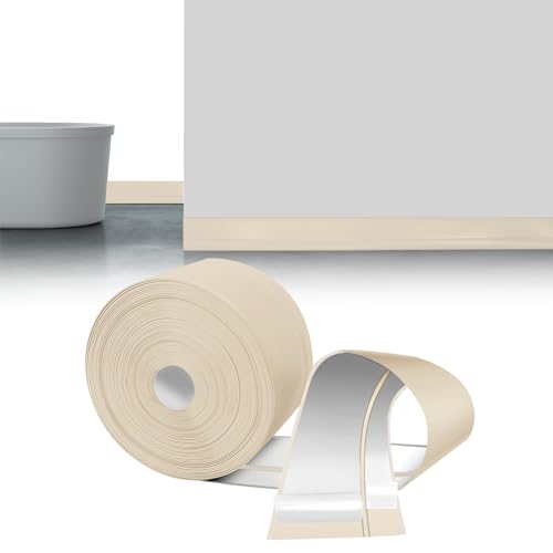 LIHIQIYA Weichsockelleiste Selbstklebend Beige, 6M Sockelleiste Selbstklebende, 50x20mm Knickleiste Abschlussleiste aus PVC, Flexibel Knickleiste, Bodenleiste Abschlussleiste für Bad Küche Badezimmer von LIHIQIYA