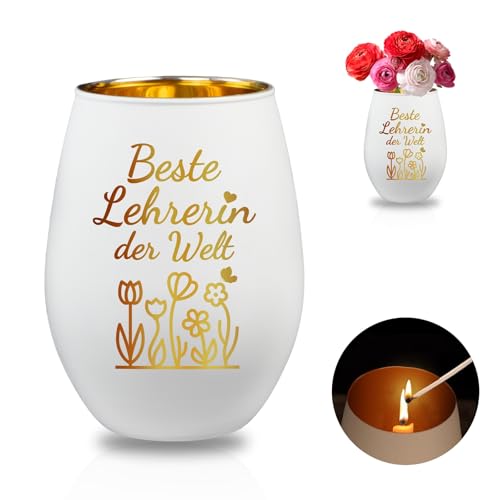 LIHIQIYA Windlicht für Lehrerin, Abschiedsgeschenk Kindergärten Windlicht mit Gravur Beste Lehrerin der Welt Teelichthalter Personalisiert Lehrerin Dankeschön Geschenke zum Abschied Lehrerin Lehrer von LIHIQIYA
