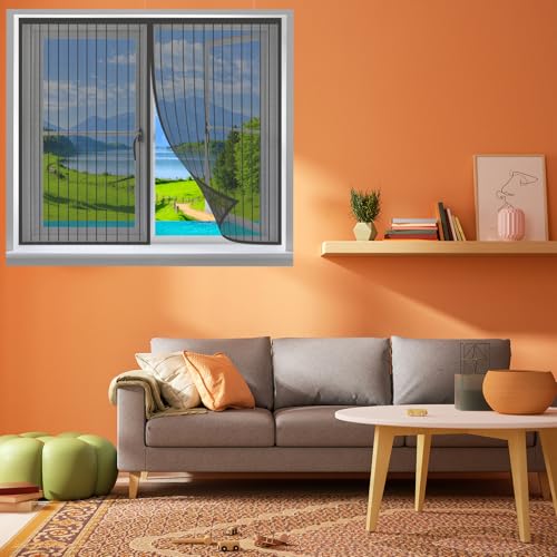 Fliegengitter Fenster 55 x 125 cm Insektenschutz, Mückenschutz Moustiquaire de Fenêtre Kein Bohren Kinderleichte Montage für Alle Arten von Fenstern, Schwarz von LIHUANE