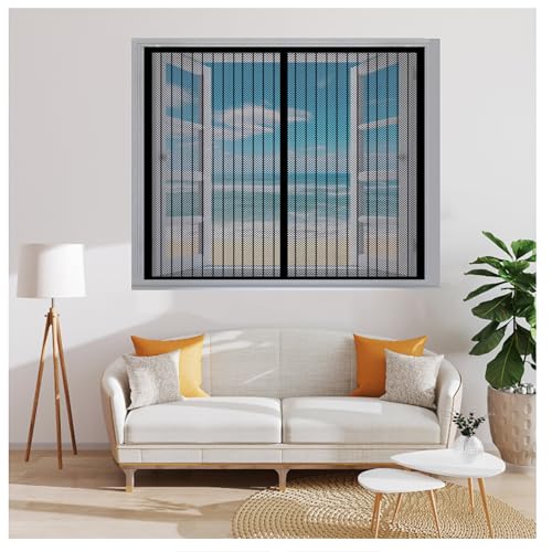 Fliegengitter Fenster Magnete 131 x 155 cm Insektenschutz, Mückenschutz Fenster Magnet Fliegenvorhang Automatisches Schließen für Alle Arten von Fenstern, Schwarz von LIHUANE