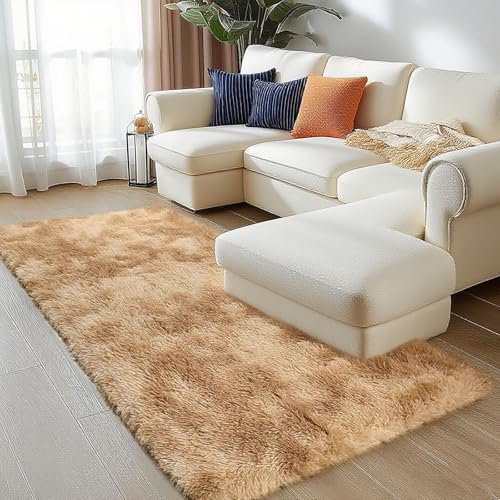 LIHUANE Hochflor Flauschig Teppich 270 x 350 cm Maschinenwaschbar Flauschiger Hochflor Teppich Pflegeleicht Und Robust für Schlafzimmer Kinderzimmer, Beige von LIHUANE