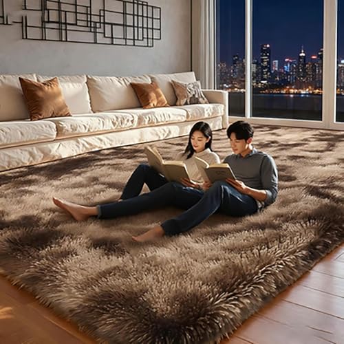 LIHUANE Kuscheliger Teppich 70 x 160 cm Maschinenwaschbar Weich Moderne Teppiche Matte Teppichen Langlebig Und Pflegeleicht für Wohnzimmer, Schlafzimmer Und Terrasse, braun von LIHUANE