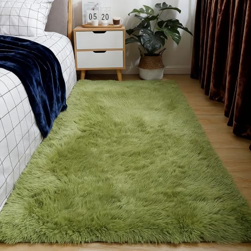 LIHUANE Shaggy Teppich 50 x 340 cm Waschbar Flauschig Hochwertiger Outdoor Teppich Langlebig Und Pflegeleicht für Wohnzimmer, Schlafzimmer Und Terrasse, Grün von LIHUANE